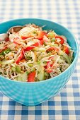 Asian Cole Slaw in a Blue Bowl