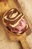 Smoked Pastrami Sandwich on Swirled Rye Bread