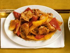 Sweet and sour pork with pineapple and peppers