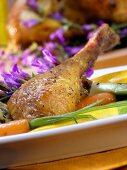 Stuffed poularde with vegetables and flowers