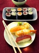 Nigiri sushi and Maki sushi