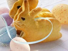 Easter Bunny in bread dough and coloured eggs