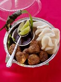 Thai meatballs with krupuk and soy sauce