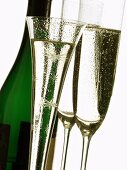 Champagne glasses, festive champagne flute & champagne bottle