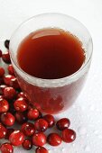 Cranberry juice in tumbler; fresh cranberries
