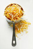 Mozzarella and Cheddar, grated, in saucepan (from above)