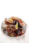 Seafood on plate of crushed ice