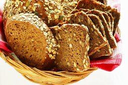 Various types of wholemeal bread in bread basket