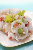 Ceviche: fish fillet with coriander and peppers