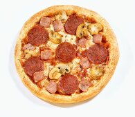Pizza with salami, ham and mushrooms