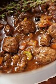 Venison ragout with thyme (close-up)