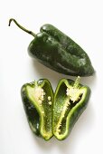 Green peppers (Poblano from Mexico), whole and halved