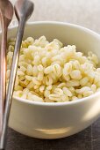 Cooked barley in bowl