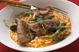 Risotto with fried calf's liver, sage and garlic