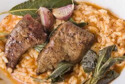 Risotto with fried calf's liver, sage and garlic