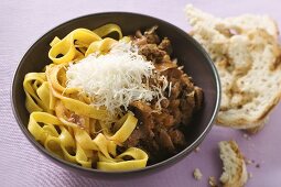 Saffron ribbon pasta with mince ragout