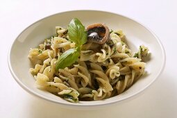 Fusilli with anchovies and basil