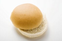 A hamburger bun, split