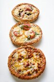 Three different mini-pizzas