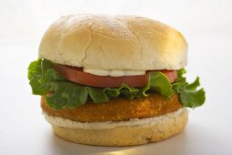 Chicken burger with tomato, lettuce and mayonnaise