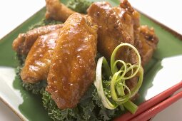 Chicken wings on green plate