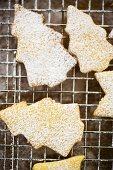 Fir tree shaped biscuits sprinkled with icing sugar