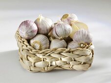 Garlic bulbs in a small basket