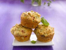 Three vegetable muffins with basil