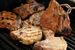 Various types of meat on barbecue