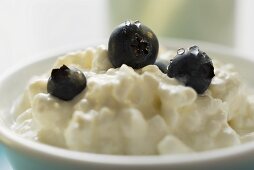 Cottage cheese with blueberries in a small bowl