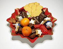 Biscuit plate with Christmas cookies & mandarin oranges