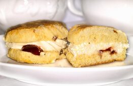 Two scones with strawberry jam (England)