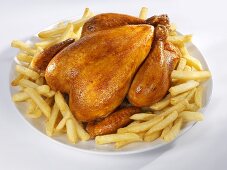 Brathähnchen mit Pommes frites