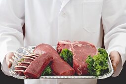 Racks of lamb, beef fillet and T-bone steak