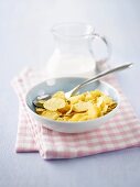 Cornflakes with milk for breakfast