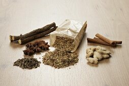 Tea ingredients (liquorice, ginger, anise, cinnamon, fennel, aniseed)