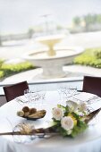 Breakfast table in a hotel with view to outside