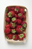Fresh strawberries in woodchip basket