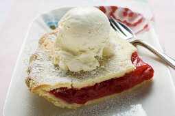 Piece of cherry pie with vanilla ice cream (USA)