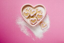 Small heart-shaped biscuits for Valentine's Day in sugar bowl