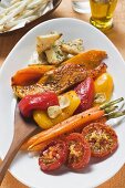 Roasted vegetables on platter