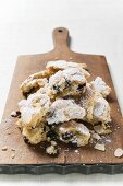 Stollen pieces on chopping board