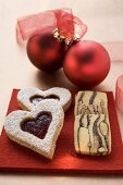 Jam biscuits and stripy biscuits for Christmas