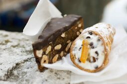 Chocolate nut cake and stracciatella roll (Italy)