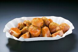 Currywurst (sausage with ketchup & curry powder) in paper dish