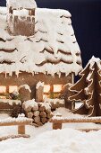 Gingerbread house with atmospheric lighting