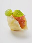 Pasta shell, filled with diced tomato