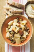 Pasta with grilled vegetables, Parmesan and bread