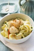 Ribbon pasta with fried scallops