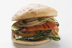 Toasted roll filled with grilled vegetables